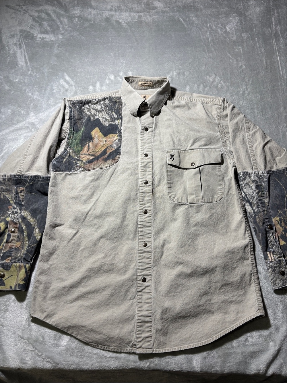 Browning Super Naturals Hunting Shirt Mens M Camo Snap Front Cotton Outdoor